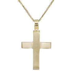 Χρυσός σταυρός Κ14 ματ με αλυσίδα 028536C