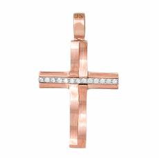 Γυναικείος σταυρός Κ14 ροζ gold με πέτρες 028543