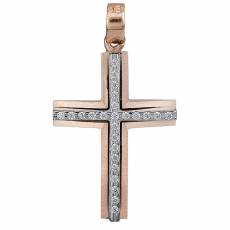 Γυναικείος σταυρός Κ14 δίχρωμος πετράτος 028557