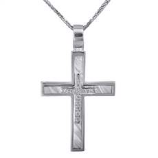 Λευκόχρυσος γυναικείος σταυρός Κ14 με αλυσίδα 028570C