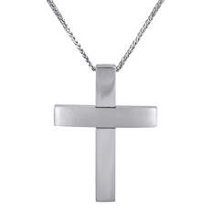 Βαπτιστικός σταυρός με αλυσίδα Κ14 λευκόχρυσος ματ 028574C
