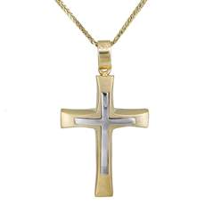 Βαπτιστικός σταυρός με αλυσίδα Κ14 για αγόρι δίχρωμος 028585C