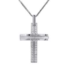 Γυναικείος σταυρός με αλυσίδα Κ14 λευκόχρυσος με ζιργκόν 028587C