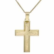 Χρυσός σταυρός με αλυσίδα Κ14 ματ-λουστρέ για αγόρι 028627C