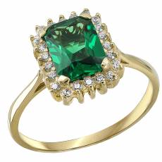 Χρυσό δαχτυλίδι Κ14 ροζέτα με πράσινη πέτρα 028958