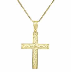 Χρυσός σταυρός Κ14 με αλυσίδα ανάγλυφος 029004C