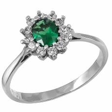 Λευκόχρυσο δαχτυλίδι Κ14 ροζέτα με πράσινη πέτρα 029018