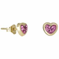 Χρυσά σκουλαρίκια Κ9 καρδούλες ροζ 029085