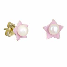 Χρυσά σκουλαρίκια Κ9 ροζ αστεράκια με μαργαριτάρι 029118
