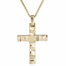 Βαπτιστικός σταυρός Κ18 με αλυσίδα κυματιστός 029127C
