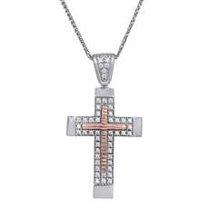 Γυναικείος δίχρωμος σταυρός Κ14 με αλυσίδα 029494C