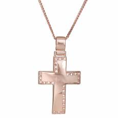 Βαπτιστικός σταυρός με αλυσίδα Κ14 ροζ gold με ζιργκόν 029826C