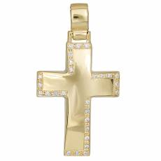 Χρυσός σταυρός Κ14 με λευκές πέτρες ζιργκόν 029827