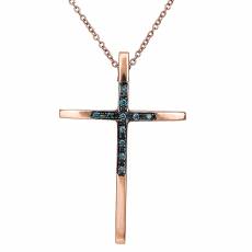 Ροζ gold σταυρός με μπλε διαμάντια Κ18 029982