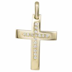 Χρυσός γυναικείος σταυρός Κ14 με ζιργκόν πέτρες 030375