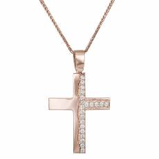 Ροζ gold σταυρός με αλυσίδα 14Κ 030499C
