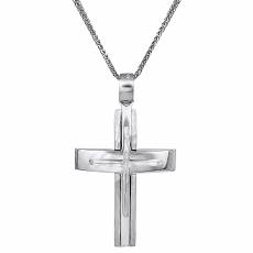 Βαπτιστικός σταυρός λευκόχρυσος Κ14 με αλυσίδα 030657C