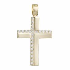 Χρυσός σταυρός λουστρέ Κ14 με ζιργκόν πέτρες 030724