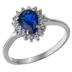 Λευκόχρυσο δαχτυλίδι ροζέτα Κ14 με μπλε πέτρα 030735