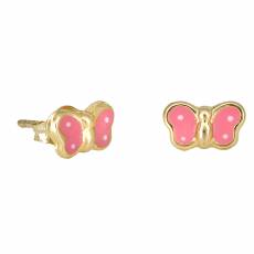 Χρυσά σκουλαρίκια Κ14 ροζ πεταλούδες 030794