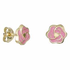 Χρυσά σκουλαρίκια Κ14 ανάγλυφα λουλουδάκια ροζ 030795