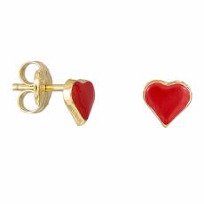 Χρυσά σκουλαρίκια Κ14 κόκκινες καρδούλες 030799