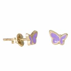 Χρυσά σκουλαρίκια Κ14 με μωβ πεταλούδα 030824