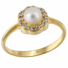 Χρυσό δαχτυλίδι Κ14 με μαργαριτάρι και ζιργκόν πέτρες 030861
