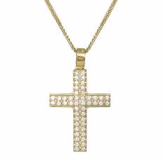 Χρυσός σταυρός ολόπετρος Κ14 με αλυσίδα 030968C