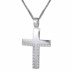 Βαπτιστικός σταυρός Κ14 λευκόχρυσος με αλυσίδα 031064C