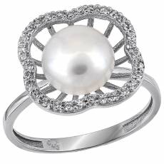 Λευκόχρυσο δαχτυλίδι Κ14 με μαργαριτάρι και ζιργκόν πέτρες 031473