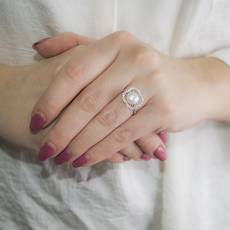 Λευκόχρυσο δαχτυλίδι Κ14 με μαργαριτάρι και ζιργκόν πέτρες 031473