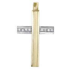 Γυναικείος δίχρωμος σταυρός Κ14 με ζιργκόν 031895