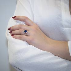 Χρυσό δαχτυλίδι ροζέτα Κ14 με μπλε ζιργκόν πέτρα 031982