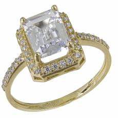 Χρυσό δαχτυλίδι Κ14 ορθογώνια ροζέτα με ζιργκόν πέτρες 032595