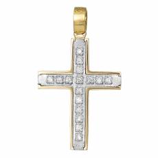 Γυναικείος δίχρωμος σταυρός Κ18 με μπριγιάν  033162