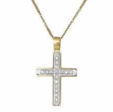 Γυναικείος σταυρός με μπριγιάν Κ18 σετ με αλυσίδα 033162C