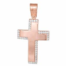 Σταυρός βάπτισης ροζ gold Κ14 με ζιργκόν πέτρες 033214