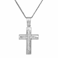 Γυναικείος σταυρός με αλυσίδα από λευκόχρυσο Κ14 για βάπτιση 033334C