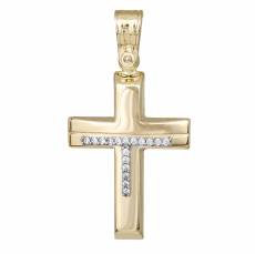 Γυναικείος σταυρός αρραβώνα Κ14 με λευκά ζιργκόν 033348