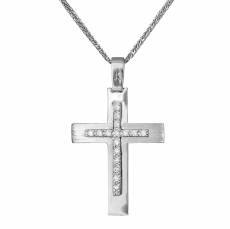 Γυναικείος σταυρός λευκόχρυσος Κ14 με αλυσίδα 033401C