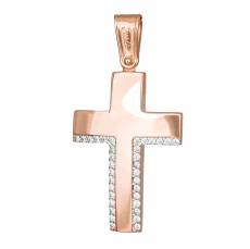 Γυναικείος σταυρός ροζ gold 14K με ζιργκόν πέτρες 033434