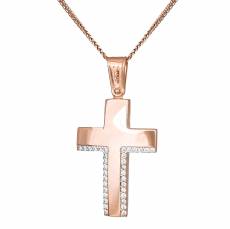 Βαπτιστικός σταυρός για κορίτσι ροζ gold 14K με αλυσίδα 033434C