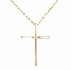 Χρυσός σταυρός για κορίτσι κ18 με μπριγιάν σετ με αλυσίδα 033446C