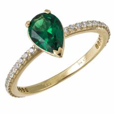 Χειροποίητο χρυσό δαχτυλίδι 14Κ με πράσινη πουάρ πέτρα 033554