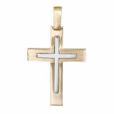 Δίχρωμος ανδρικός σταυρός 14 καρατίων για βάπτιση 033588