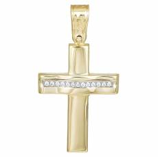 Γυναικείος χρυσός σταυρός Κ9 με ζιργκόν 033686