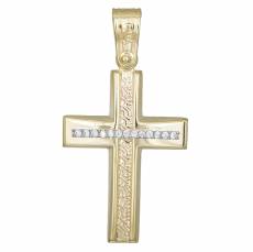 Χρυσός σταυρός βάπτισης Κ9 με ζιργκόν 033690