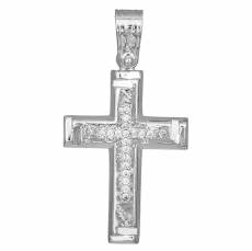 Λευκόχρυσος σταυρός Κ9 με ανάγλυφο σχέδιο και ζιργκόν 033695