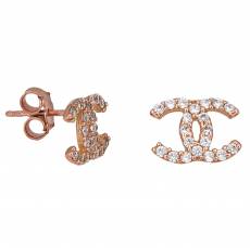 Γυναικεία σκουλαρίκια ροζ χρυσό K14 με ζιργκόν 033722